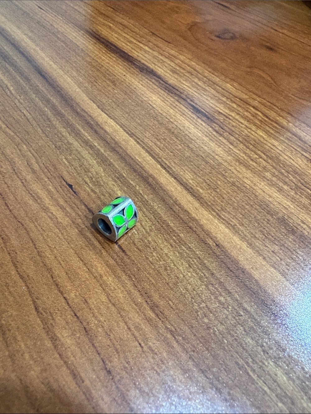 Pandora Silver Bead with Neon Green Enamel Petal Design